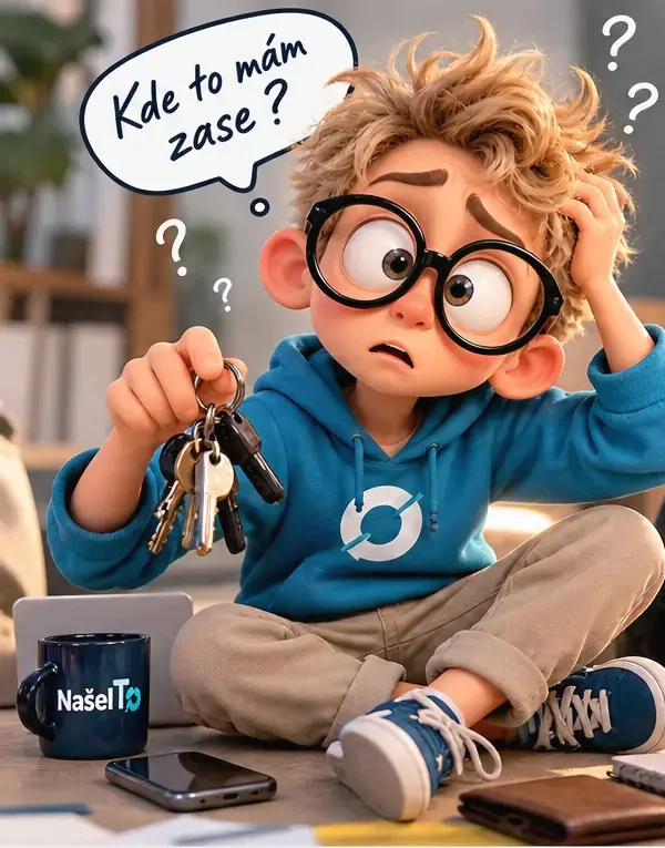 Maskot sedí na zemi a hledá klíče